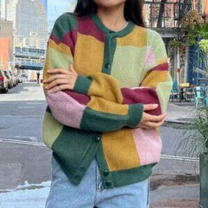 Lisa Says Gah Lauda Cardi Cardigan Wool Mohair Autumn Check Medium Large